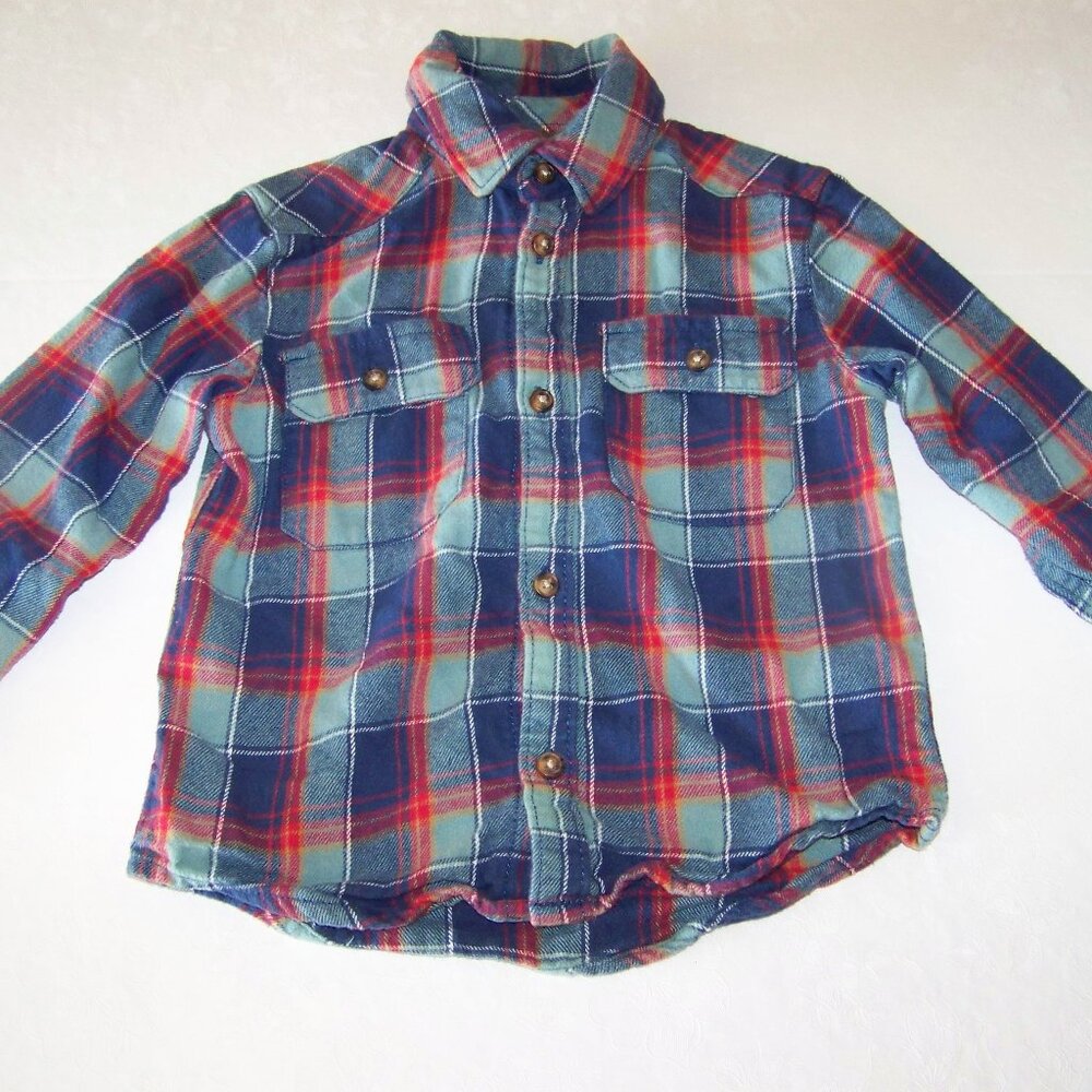 Carter's Little Boy's Button Plaid Shirt (Toddler/Kid) - Olive/Navy